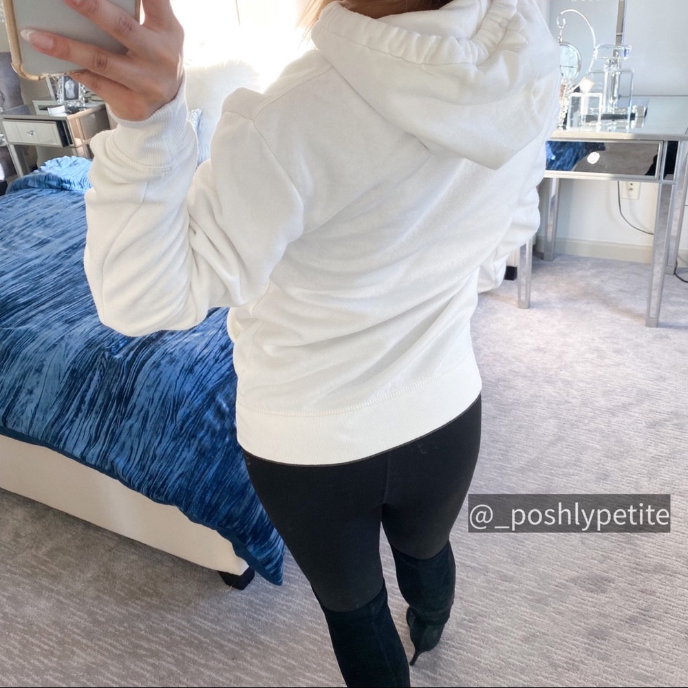 White printed oversized hoodie sweatshirt sweater cinched long sleeve - Picture 10 of 15